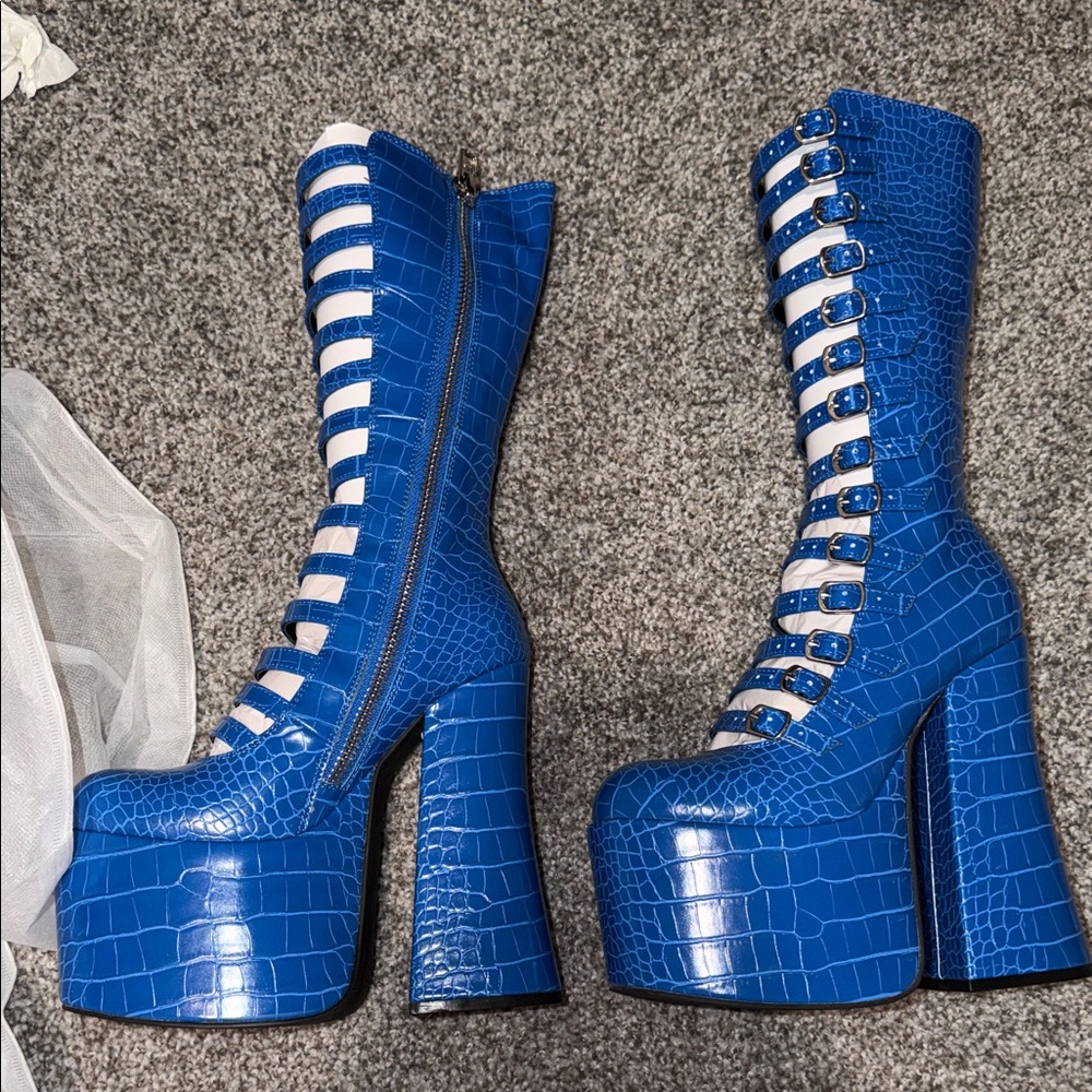 Current Mood Blue Croc Platform Boots - Picture 4 of 5